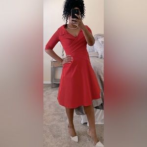 🌹Women's Portrait Collar Stretch Taffeta Rockabilly A-Line Tea Length Dress - 8